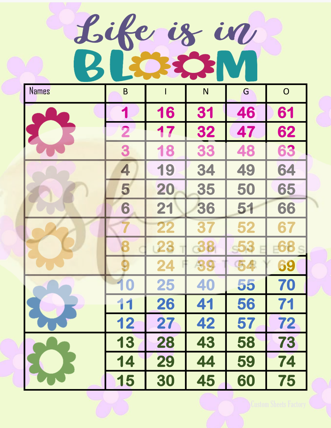 Life is in Bloom - 5 Block - 75 Ball