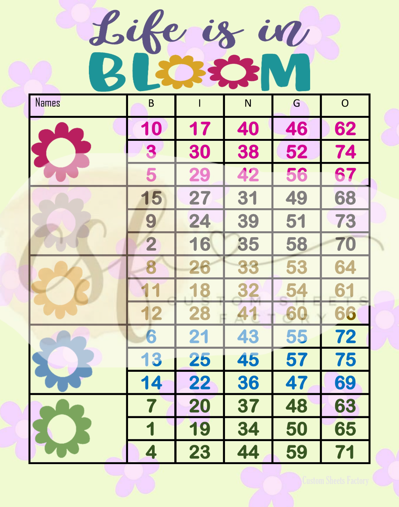 Life is in Bloom - 5 Block - 75 Ball